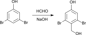 Reaction of 3,5-dibromophenol with formaldehyde and sodium hydroxide solution