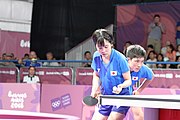 Deutsch: Tischtennis bei den Olympischen Jugendspielen 2018; Tag 9, 15. Oktober 2018; Mixed, Finale, Mixed-Doppel – Miu Hirano & Tomokazu Harimoto (JPN) gegen Sun Yingsha & Wang Chuqin (CHN) 1:3 English: Table tennis at the 2018 Summer Youth Olympics at 15 October 2018 – Mixed Final, Mixed-Double – Miu Hirano & Tomokazu Harimoto (JPN) Vs Sun Yingsha & Wang Chuqin (CHN) 1:3