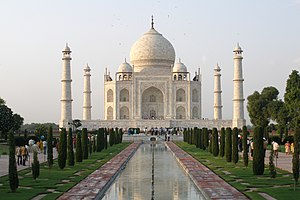 Considered to be an "unrivalled architectural wonder", the Taj Mahal in Agra is a prime example of Indo-Islamic architecture. One of the world's seven wonders.[159]