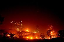 Steel plant at night