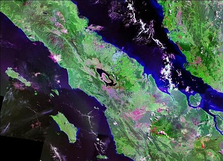 Satellite image of Lake Toba, the site of a VEI 8 eruption c. 75,000 years ago
