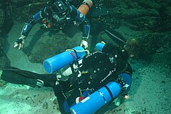 Top view of sidemount diver