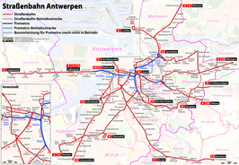 Netwerkkaart van de Tram van Antwerpen