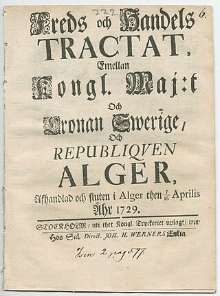 <span class="mw-page-title-main">Treaty between Algiers and Sweden (1729)</span> Sweden Algeria Treaty Peace