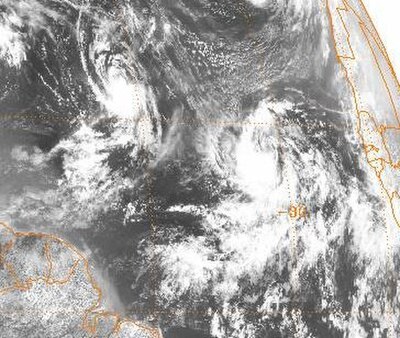 Tropical Storms Karen (left) and Luis (right) on August 29