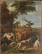 Un cerf poursuivi par des chiens, François Desportes, 1703.