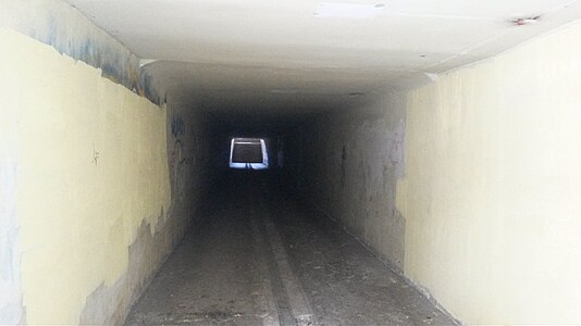 Подземный переход на станции Спортивная (не ремонтировался с времен СССР). В 1990-х—2018-х гг. был закрыт, и граждане по путям переходили на станцию.