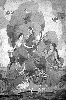 One of the early paintings (1945) by K. K. Hebbar inspired by the style of Indian miniature paintings