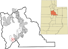 Utah County Utah Eingemeindete und nicht eingetragene Gebiete Goshen hervorgehoben.svg