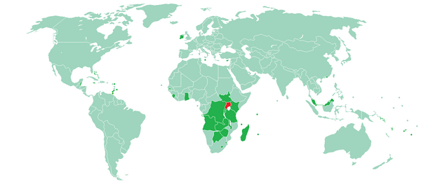 A map showing the visa requirements of Uganda