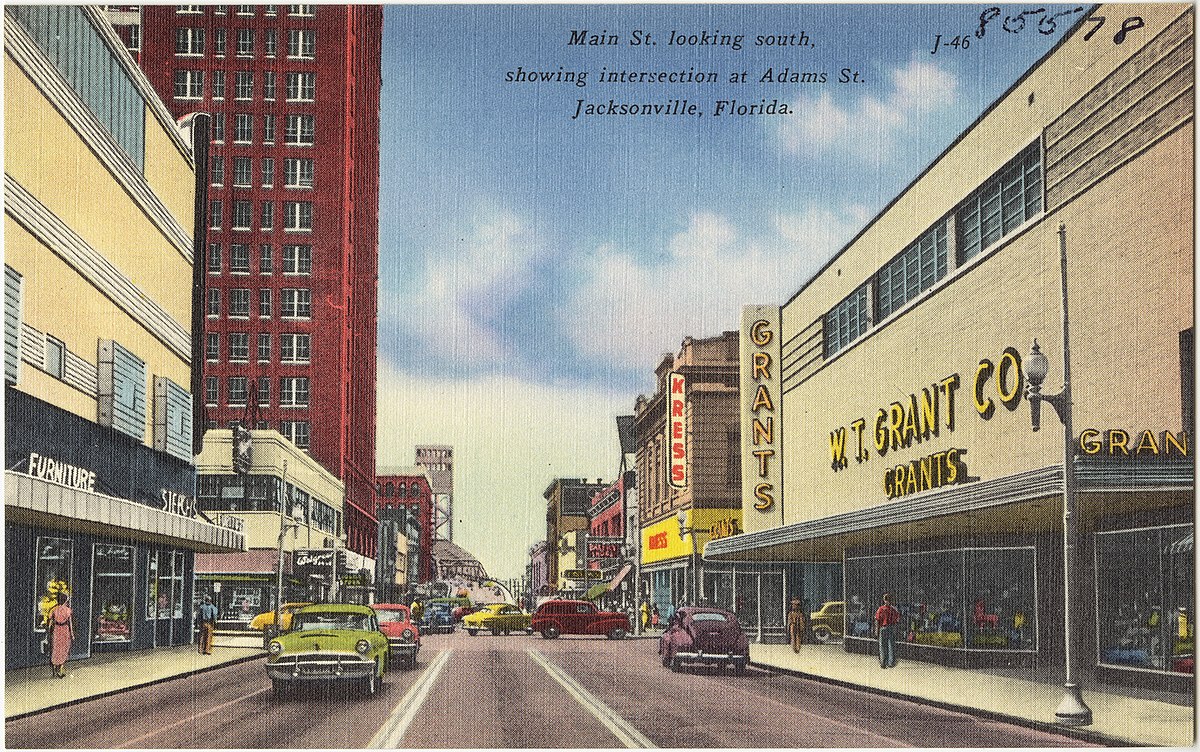 File:W.T. Grants on Main St., looking south, showing intersection at Adams St. Jacksonville, Florida.jpg