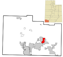 Washington County Utah birleşik ve tüzel kişiliğe sahip olmayan alanlar La Verkin vurgulanmıştır.svg