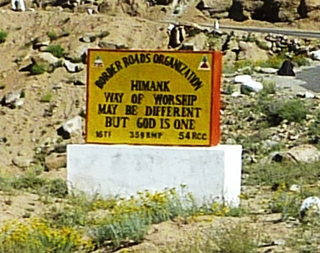 Roadside sign in the Nubra Valley, Ladkah, India
