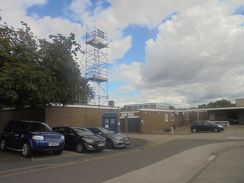 File:Wetherby police station with communication tower for Leeds Festival (25th August 2018).jpg