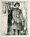 'In the towns - a bus conductress', Archibald Standish-Hartrick, 1917 (17989872619).jpg