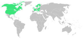 Carte du monde des nations participants aux Jeux indiqués en vert.