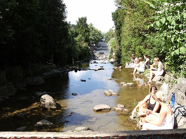 The manmade waterfall at the Viktoriapark, going down from the Kreuzberg.