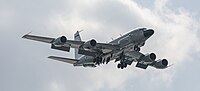 A US Air Force RC-135W Rivet Joint on final apparoach to Kadena Air Base in Okinawa, Japan.