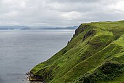 A viewpoint from the the An Leth-allt waterfall in Isle of Skye, Scotland, in August 2021.