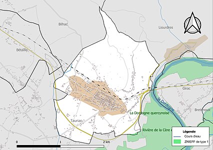 Carte de la ZNIEFF de type 1 sur la commune.