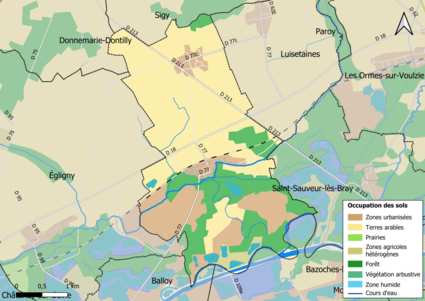 Carte des infrastructures et de l'occupation des sols en 2018 (CLC) de la commune.