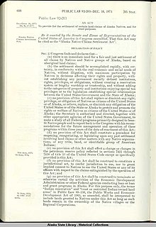 An act to provide for the settlement of certain land claims of Alaska Natives, and for other purposes. ANCSA bill.jpg