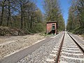 April 2015: Rechts das erneuerte Gleis Richtung St. Jöris. Die Weiche wurde nicht wieder eingebaut und der Anfang der Strecke Stolberg–Kohlscheid entfernt.