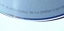 The phrase "all rights reserved" appearing on a DVD All rights reserved.jpg