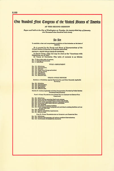 File:Americans with Disabilities Act of 1990, page 1.jpg