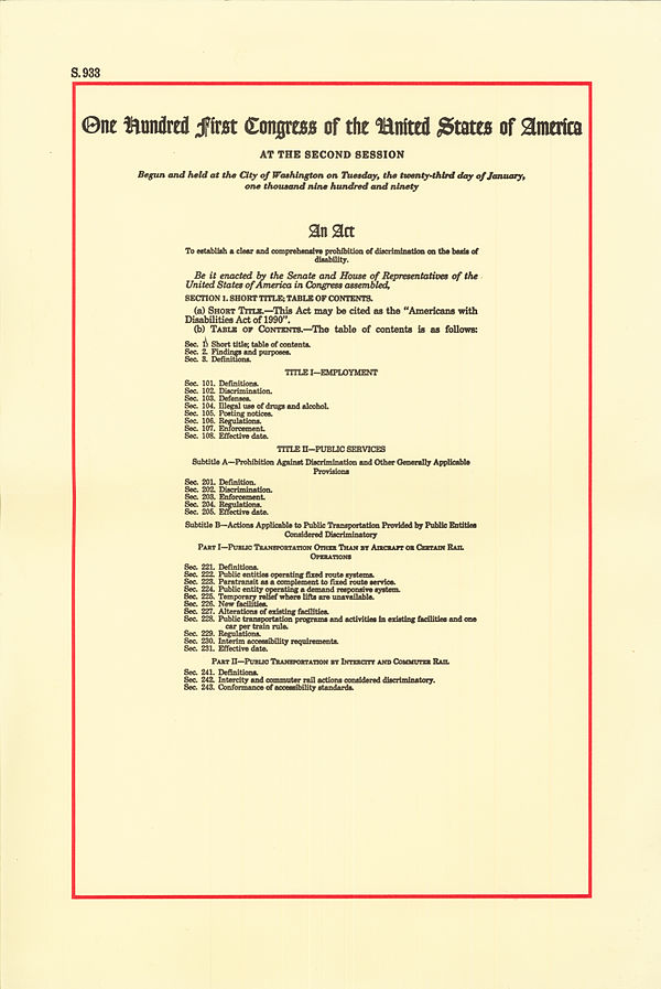 Americans with Disabilities Act of 1990, Page 1