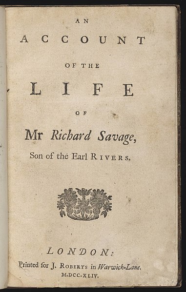 File:An Account of the Life of Mr Richard Savage by Samuel Johnson title page 1744.jpg