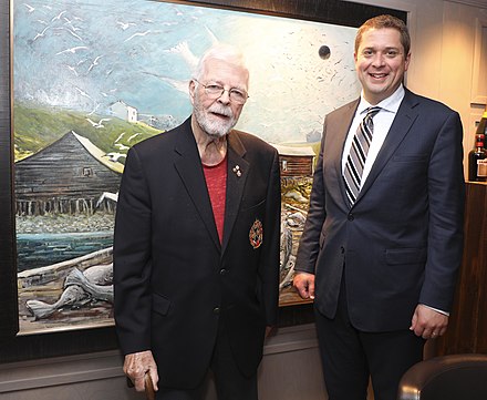 Crosbie with federal Conservative Leader Andrew Scheer at an event in St. John's in 2017.