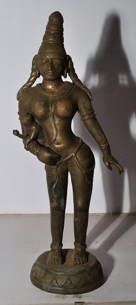 Anjani (Anjana) with Child Hanuman - Bronze, Pallava Period, Mathura, India