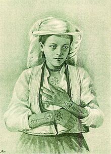 Drawing of a Bosnian tattooed woman from the late 19th century. BH Croats, Tattoo.jpg