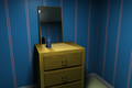 A dresser with light bouncing off the mirror demonstrating radiosity and ray tracing