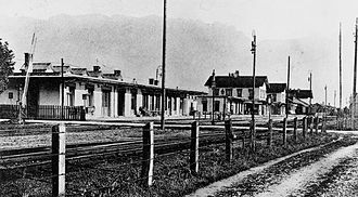 Buchs station with level crossing in 1905. Bahnhof Buchs 1905.JPG