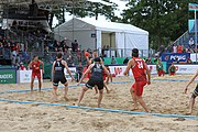 Deutsch: Beachhandball Europameisterschaften 2019 (Beach handball Euro); Tag 6: 7. Juli 2019 – Spiel um Platz Drei, Männer, Ungarn-Russland 2:0 (26:20, 23:22) English: Beach handball Euro; Day 6: 7 July 2019 – Men's Bronze Medal Match – Hungary-Russia 2:0 (26:20, 23:22)