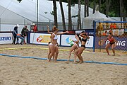 Deutsch: Beachhandball Europameisterschaften 2019 (Beach handball Euro); Tag 3: 4. Juli 2019 – Frauen,Platzierungsrunde Gruppe III, Zypern-Türkei 0:2 (14:24, 22:23) English: Beach handball Euro; Day 3: 4 July 2019 – Women Consolation Round Group III – Cyprus-Turkey 0:2 (14:24, 22:23)