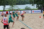 Deutsch: Beachhandball Europameisterschaften 2019 (Beach handball Euro); Tag 2: 3. Juli 2019 – Männer, Vorrunde Gruppe C, Nordmazedonien-Schweiz 0:2 (13:22, 18:19) English: Beach handball Euro; Day 2: 3 July 2019 – Women Preliminary Round Group A – Men Preliminary Round Group C – North Macedonia-Switzerland 0:2 (13:22, 18:19)