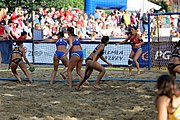 Deutsch: Beachhandball Europameisterschaften 2019 (Beach handball Euro); Tag 4: 5. Juli 2019 – Frauen, Viertelfinale, Spanien-Ungarn 1:2 (14:16, 26:16, 2:5) English: Beach handball Euro; Day 4: 5 July 2019 – Quarter Final Women – Spain-Hungary 1:2 (14:16, 26:16, 2:5)