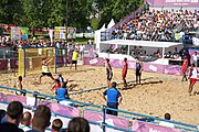 Deutsch: Bachhandball bei den Olympischen Jugendspielen 2018; Tag 3, 9. Oktober 2018; Jungs, Vorrunde, Gruppe B - Argentinien-Mauritius 2:1 English: Beach handball at the 2018 Summer Youth Olympics at 9 October 2018 – Boys Preliminary Round Group B‎ – Argentina-Mautitius 2:1