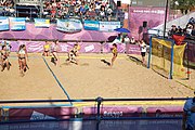 Deutsch: Beachhandball bei den Olympischen Jugendspielen 2018; Tag 3, 9. Oktober 2018; Jungs, Vorrunde, Gruppe B - Argentinien-Hongkong 2:0 English: Beach handball at the 2018 Summer Youth Olympics at 9 October 2018 – Girls Preliminary Round Group B – Argentina-Hing Kong 2:0