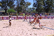 Deutsch: Beachhandball bei den Olympischen Jugendspielen 2018; Tag 4, 10. Oktober 2018; Mädchen, Vorrunde, Gruppe A - Mauritius-Russland 0:2 English: Beach handball at the 2018 Summer Youth Olympics at 10 October 2018 – Girls Preliminary Round Group A – Mauritius-Russia 0:2