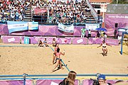 Deutsch: Beachhandball bei den Olympischen Jugendspielen 2018; Tag 3, 9. Oktober 2018; Mädchen, Vorrunde, Gruppe A - Chinese Taipei (Taiwan)-Mauritius 2:0 English: Beach handball at the 2018 Summer Youth Olympics at 9 October 2018 – Girls Preliminary Round Group A‎ – Chinese Taipei-Mauritius 2:0