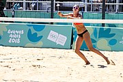 Deutsch: Beachvolleyball bei den Olympischen Jugendspielen 2018; Tag 9, 15. Oktober 2018; Mädchen, Viertelfinale: USA-Spanien 2–1 (21–19/17–21/15–9) English: Beach volleyball at the 2018 Summer Youth Olympics at 15 October 2018 – Girls Quarterfinals: USA-Spain 2–1 (21–19/17–21/15–9)