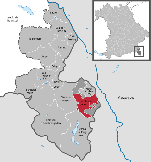 Läget för Berchtesgaden i Berchtesgadener Land