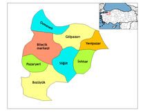 Mapa dos distritos da província de Bilecik