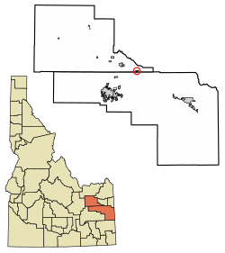 Location of Ririe in Bonneville County and Jefferson County, Idaho.