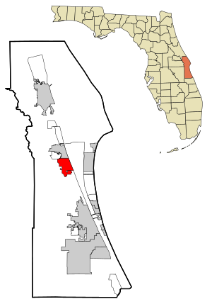 Brevard County Florida Začleněné a neregistrované oblasti Rockledge Highlighted.svg