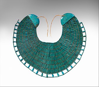 Broad collar of Wah; 1981–1975 BC; faience and linen thread; height: 34.5 cm, width: 39 cm; Metropolitan Museum of Art (New York City)